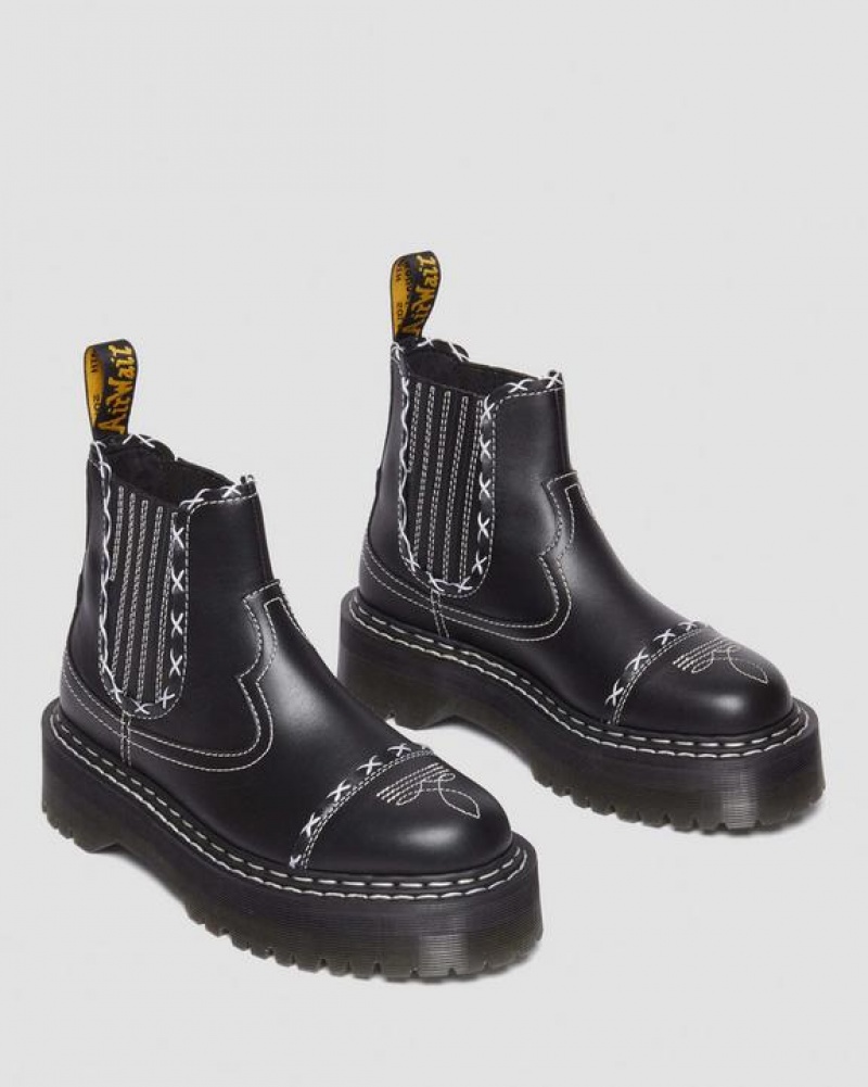 Black Women's Dr Martens 2976 Gothic Americana Leather Chelsea Platform Shoes | USA_Dr53992