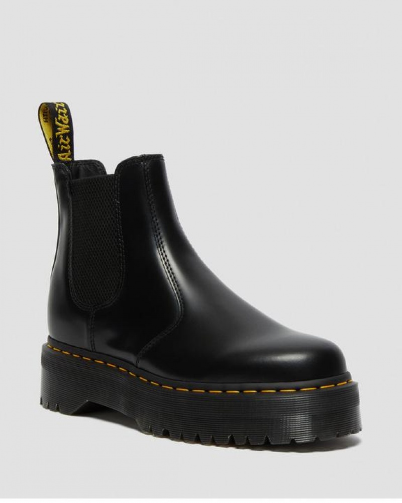 Black Women\'s Dr Martens 2976 Smooth Leather Chelsea Platform Shoes | USA_Dr55740