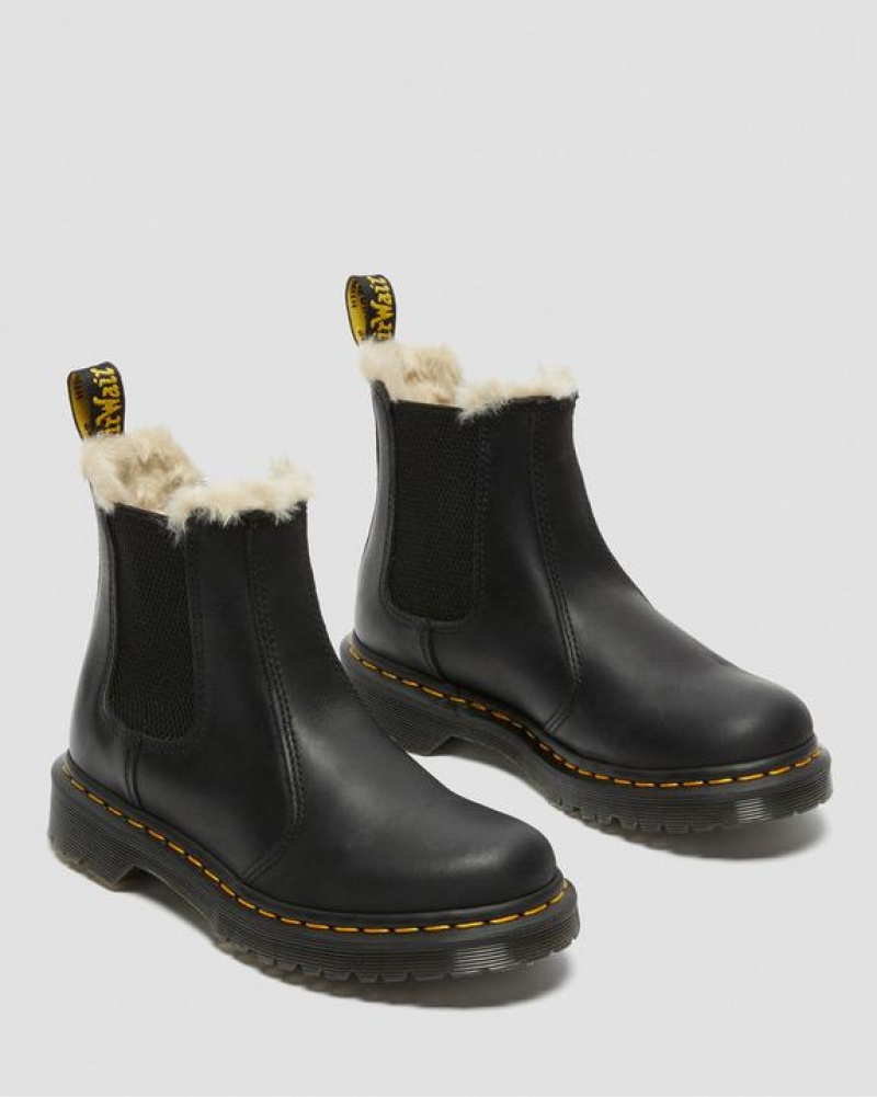 Black Women's Dr Martens 2976 Women's Faux Fur Lined Chelsea Boots | USA_Dr80318