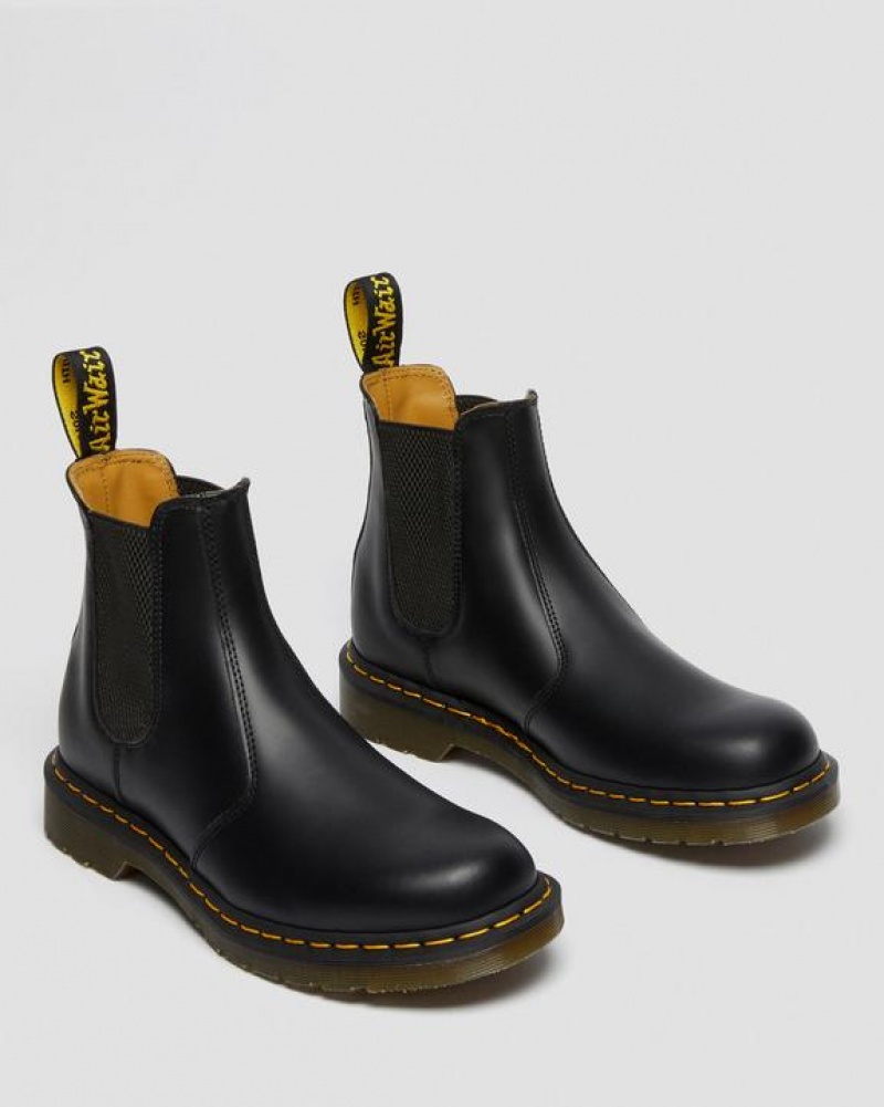 Black Women's Dr Martens 2976 Yellow Stitch Smooth Leather Chelsea Boots | USA_Dr19578