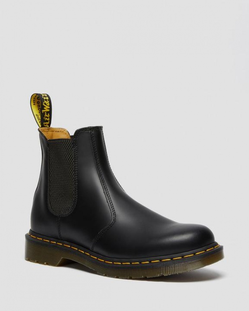 Black Women\'s Dr Martens 2976 Yellow Stitch Smooth Leather Chelsea Boots | USA_Dr19578