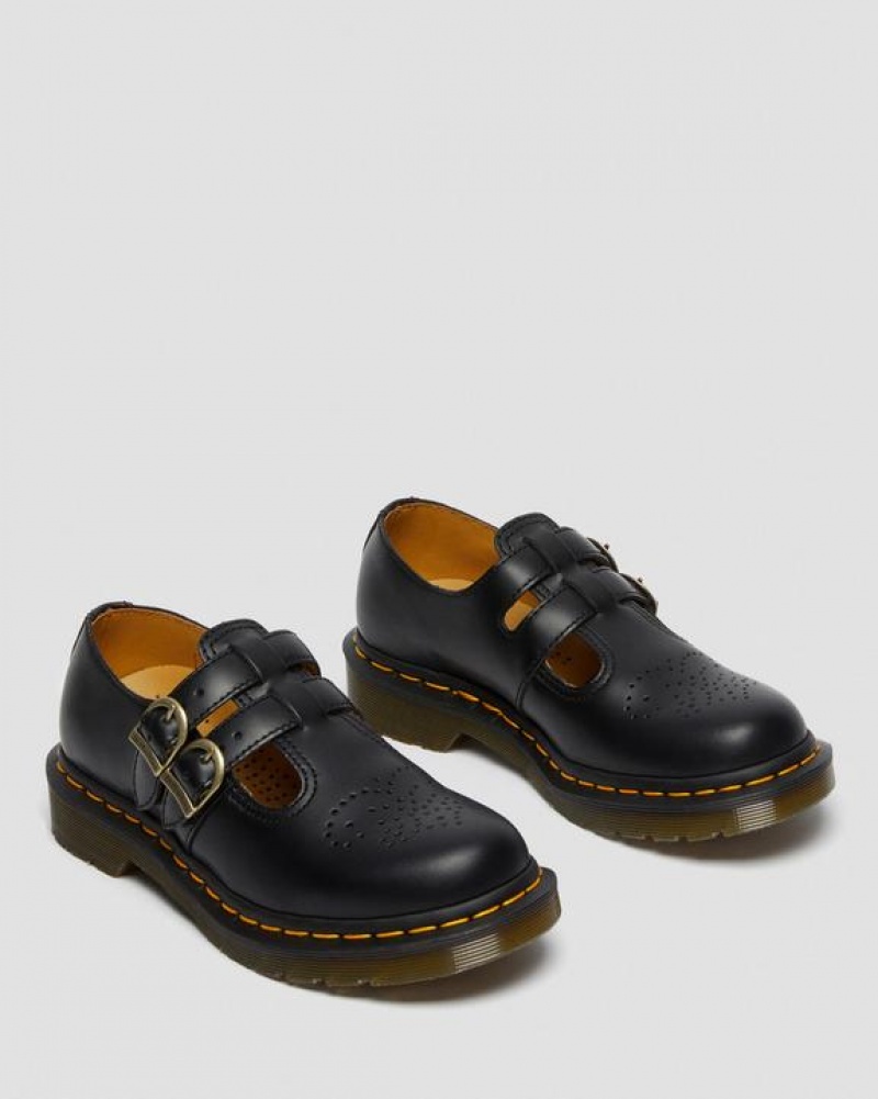 Black Women's Dr Martens 8065 Smooth Leather Mary Jane Shoes | USA_Dr86625