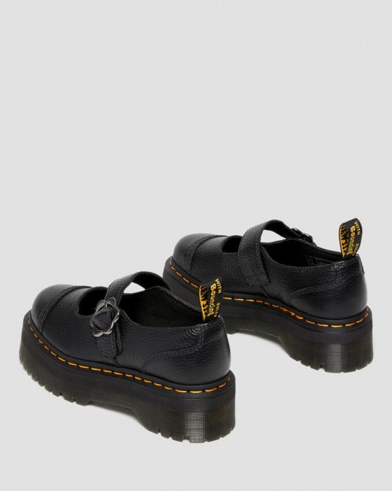 Black Women's Dr Martens Addina Flower Buckle Leather Platform Shoes | USA_Dr54079