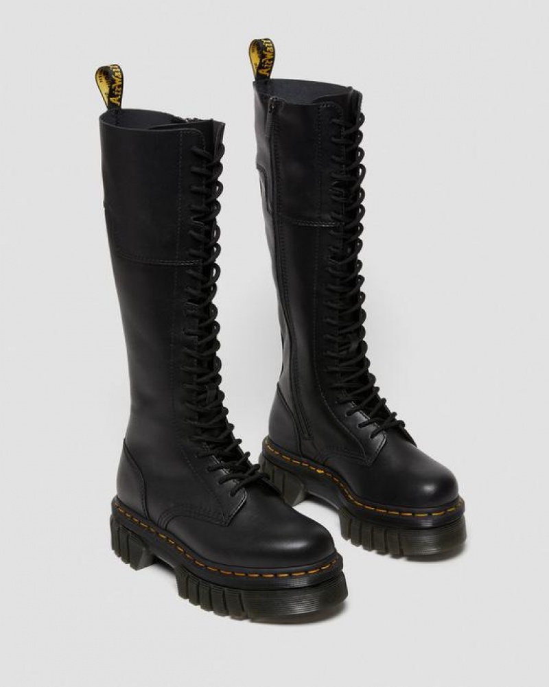 Black Women's Dr Martens Audrick 20-Eye Leather Knee High Platform Boots | USA_Dr50845