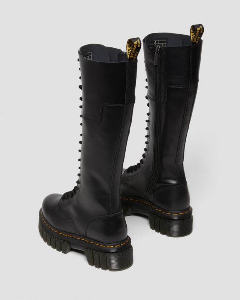 Black Women's Dr Martens Audrick 20-Eye Leather Knee High Platform Boots | USA_Dr50845