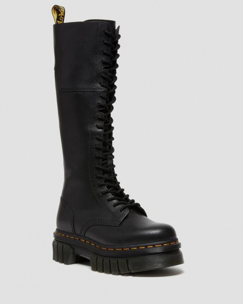 Black Women\'s Dr Martens Audrick 20-Eye Leather Knee High Platform Boots | USA_Dr50845