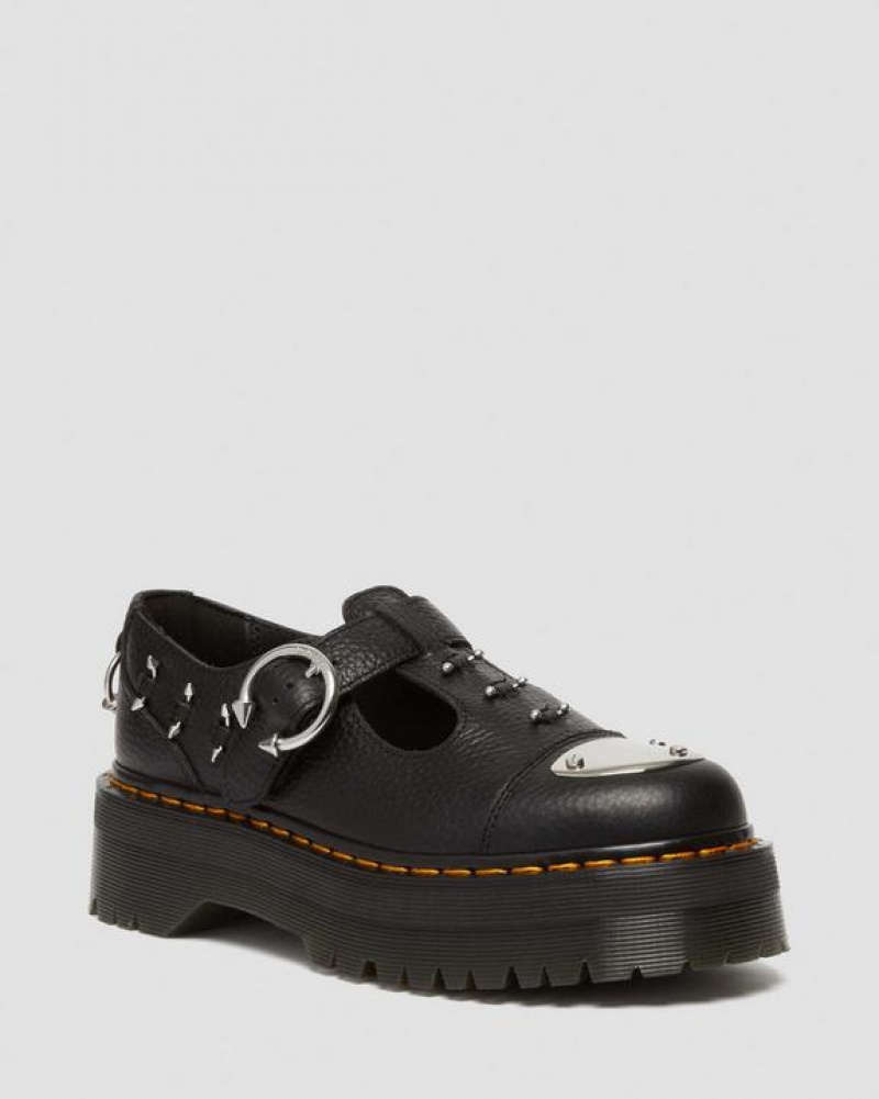 Black Women\'s Dr Martens Bethan Piercing Leather Platform Mary Jane Shoes | USA_Dr18963