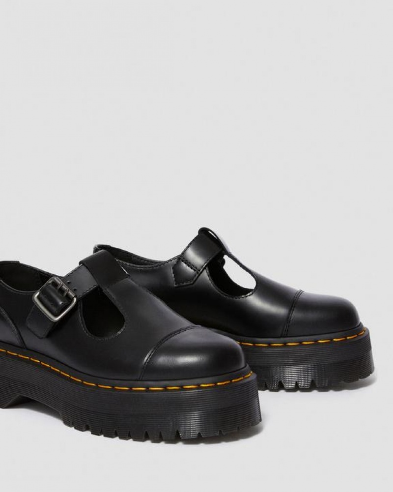 Black Women's Dr Martens Bethan Polished Smooth Leather Platform Shoes | USA_Dr14032