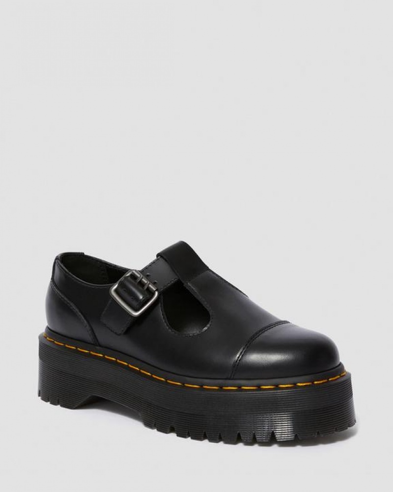 Black Women\'s Dr Martens Bethan Polished Smooth Leather Platform Shoes | USA_Dr14032