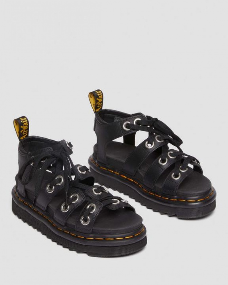 Black Women's Dr Martens Blaire Hardware Leather Strap Sandals | USA_Dr28631