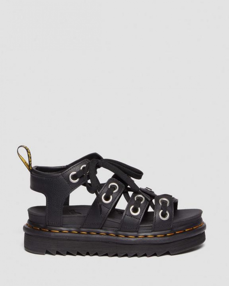 Black Women's Dr Martens Blaire Hardware Leather Strap Sandals | USA_Dr28631