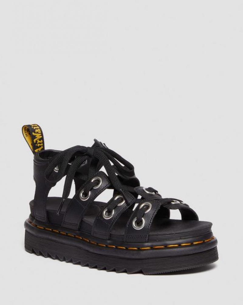 Black Women\'s Dr Martens Blaire Hardware Leather Strap Sandals | USA_Dr28631