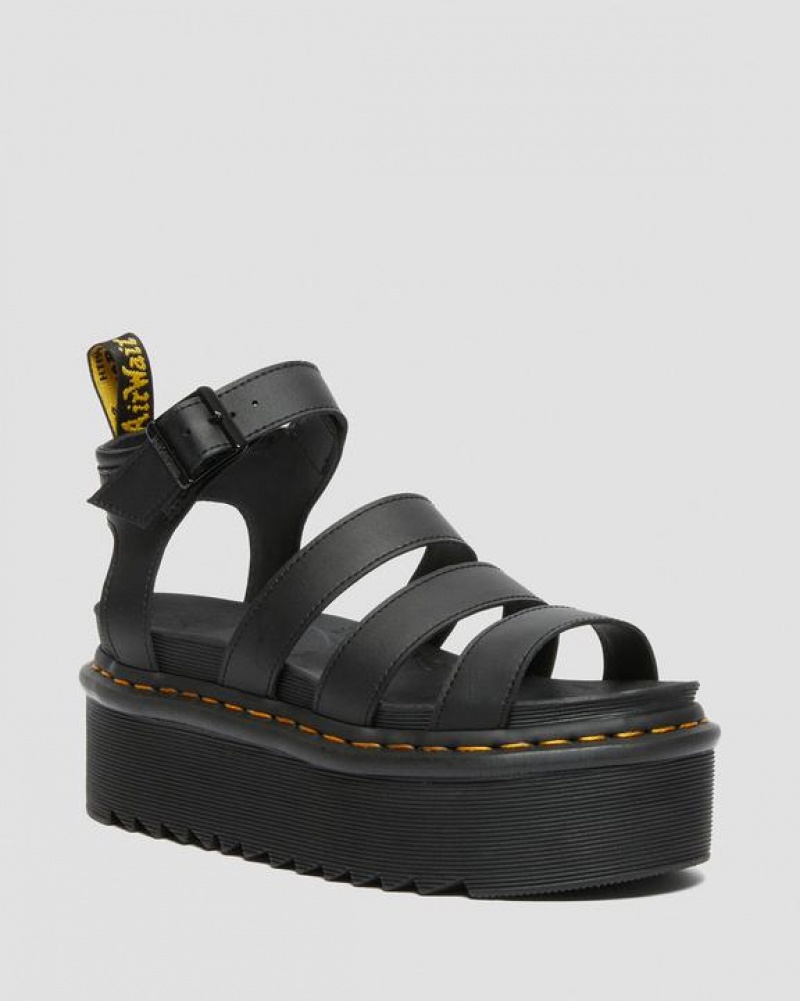 Black Women\'s Dr Martens Blaire Hydro Leather Platform Strap Sandals | USA_Dr27671