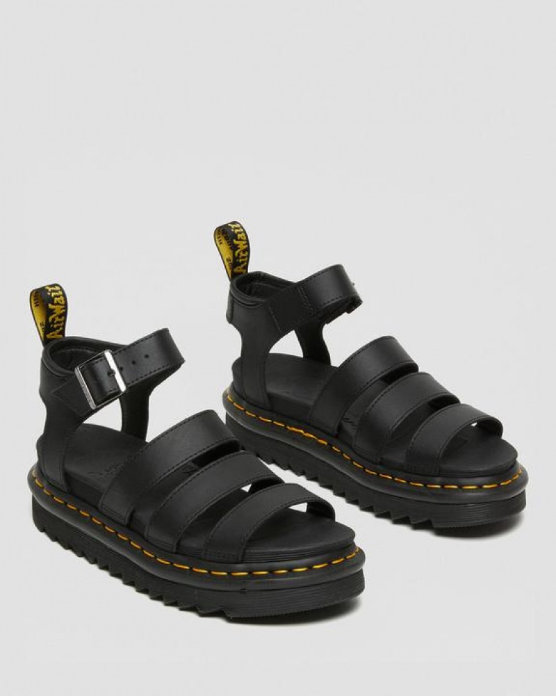 Black Women's Dr Martens Blaire Hydro Leather Strap Sandals | USA_Dr84001