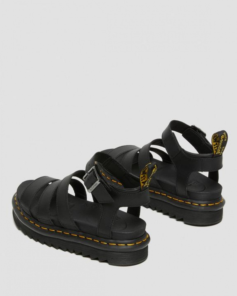 Black Women's Dr Martens Blaire Hydro Leather Strap Sandals | USA_Dr84001