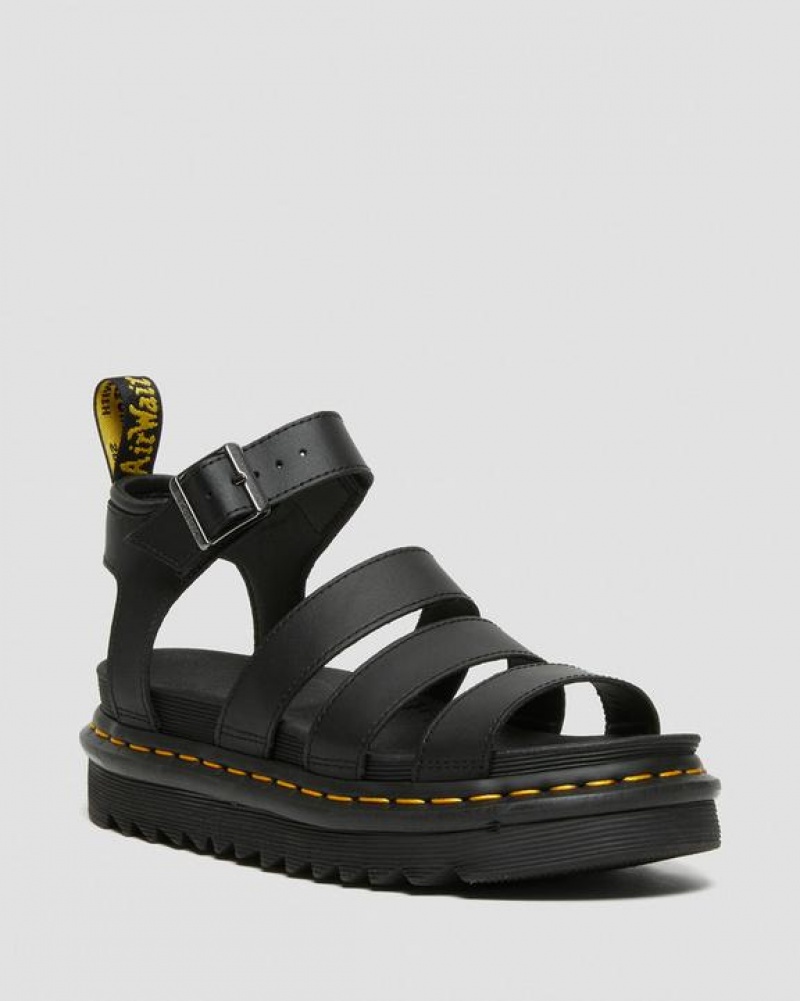 Black Women\'s Dr Martens Blaire Hydro Leather Strap Sandals | USA_Dr84001