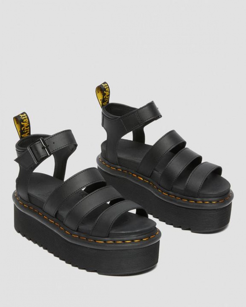 Black Women's Dr Martens Blaire Hydro Leather Strap Platform Shoes | USA_Dr88842