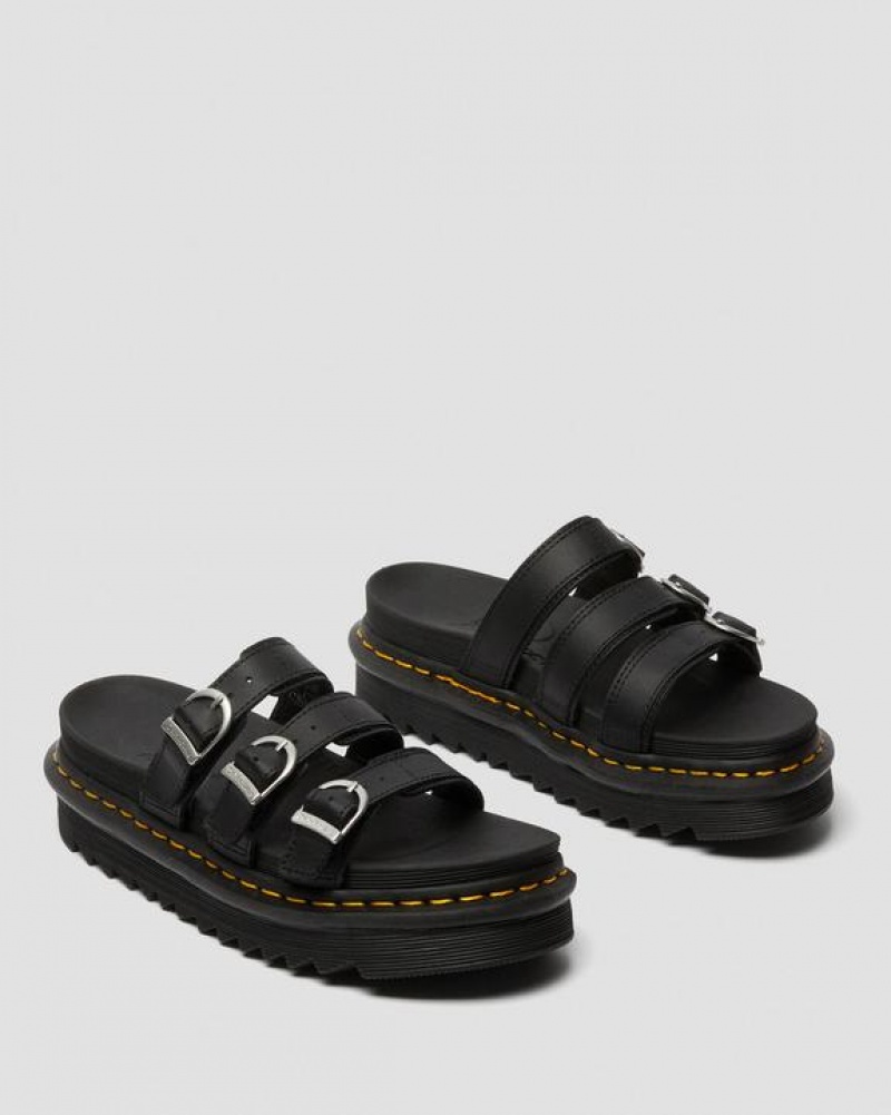 Black Women's Dr Martens Blaire Leather Slide Sandals | USA_Dr87830