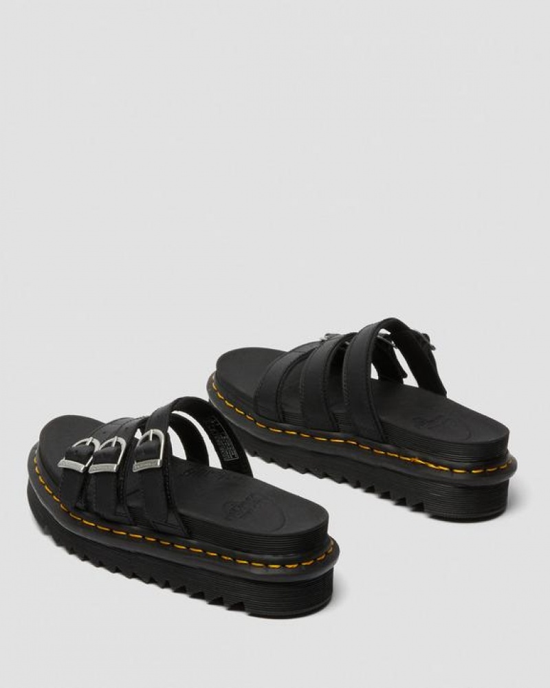 Black Women's Dr Martens Blaire Leather Slide Sandals | USA_Dr87830