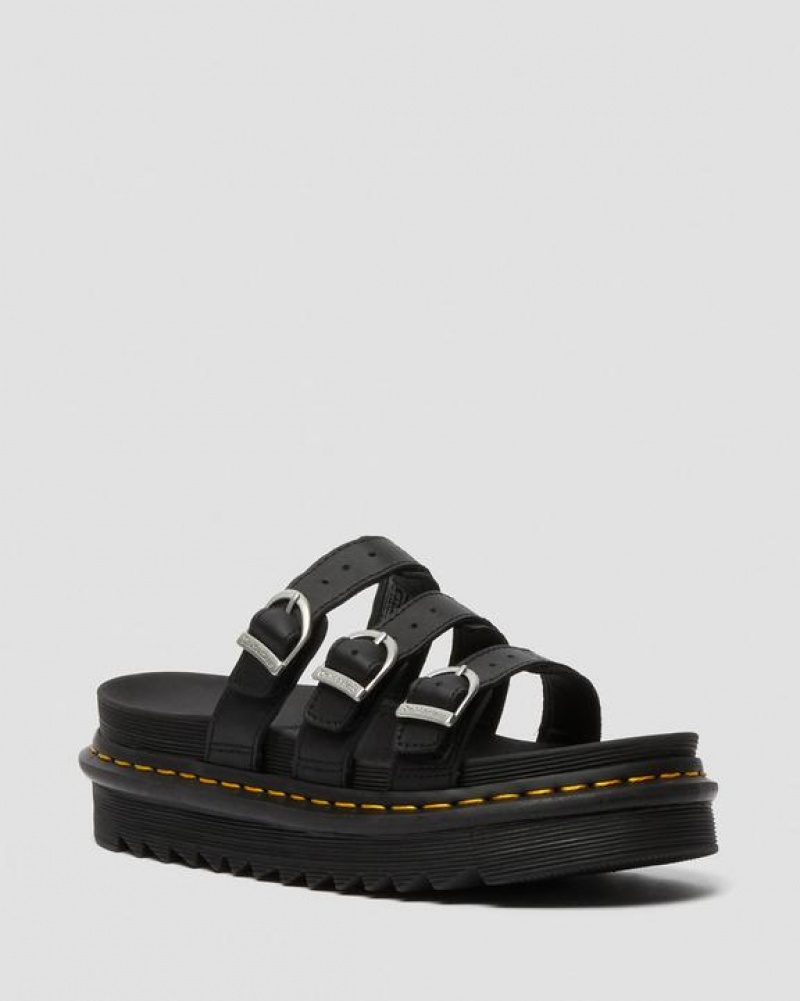 Black Women\'s Dr Martens Blaire Leather Slide Sandals | USA_Dr87830