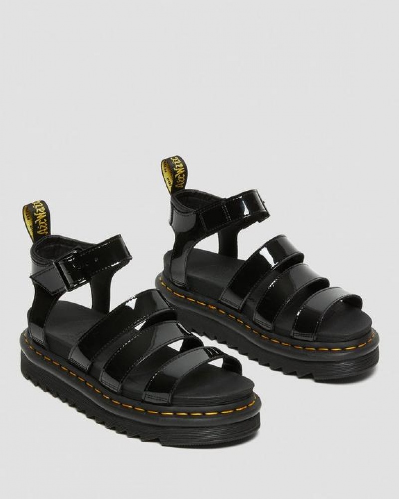 Black Women's Dr Martens Blaire Patent Leather Strap Sandals | USA_Dr74630