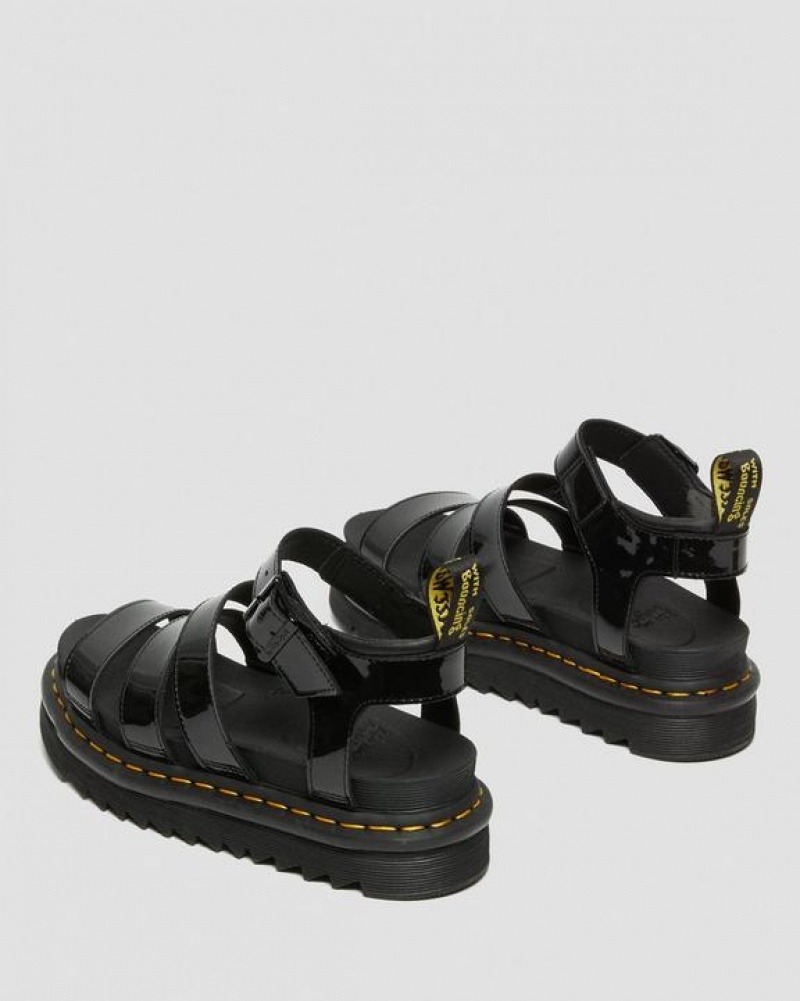 Black Women's Dr Martens Blaire Patent Leather Strap Sandals | USA_Dr74630