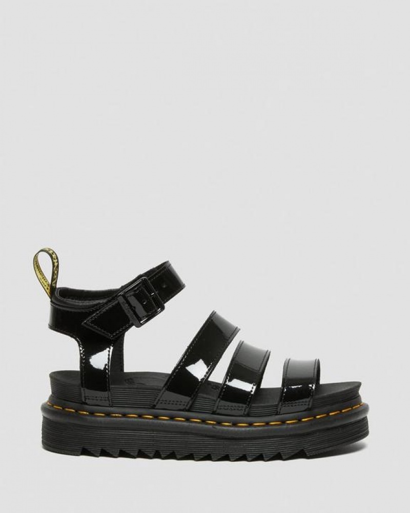 Black Women's Dr Martens Blaire Patent Leather Strap Sandals | USA_Dr74630