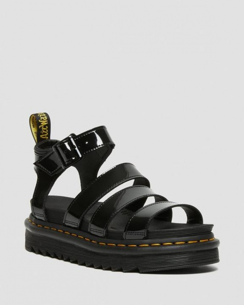 Black Women\'s Dr Martens Blaire Patent Leather Strap Sandals | USA_Dr74630