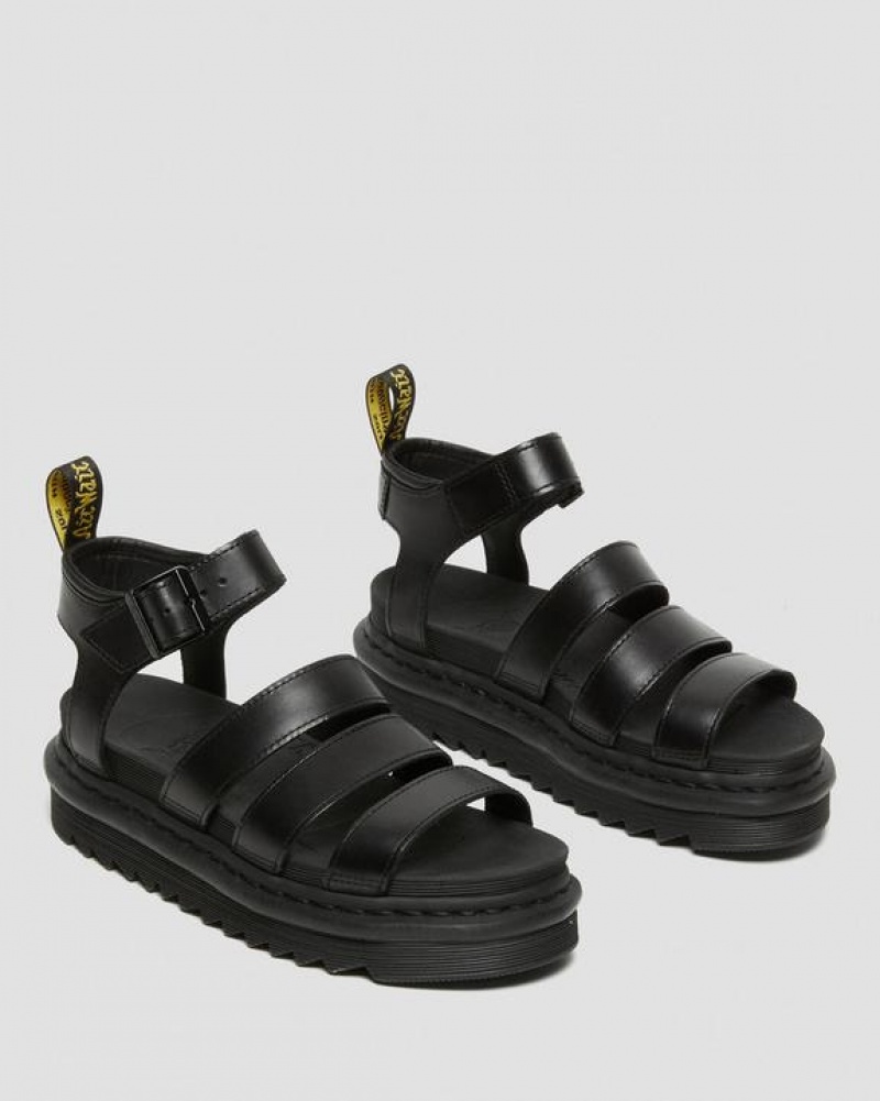 Black Women's Dr Martens Blaire Women's Brando Leather Strap Sandals | USA_Dr28260