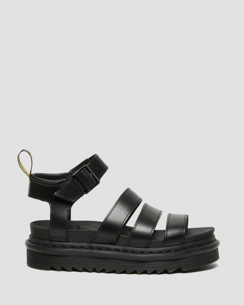 Black Women's Dr Martens Blaire Women's Brando Leather Strap Sandals | USA_Dr28260