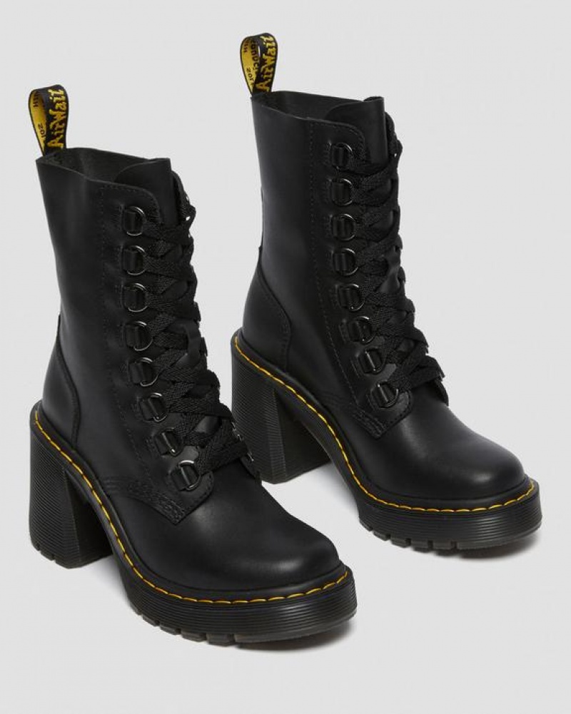 Black Women's Dr Martens Chesney Leather Flared Heel Lace Up Boots | USA_Dr51828