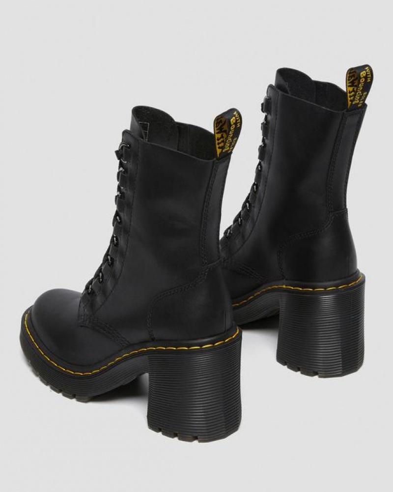 Black Women's Dr Martens Chesney Leather Flared Heel Lace Up Boots | USA_Dr51828