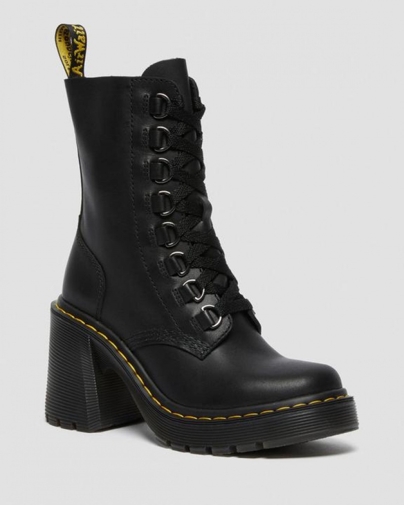 Black Women\'s Dr Martens Chesney Leather Flared Heel Lace Up Boots | USA_Dr51828