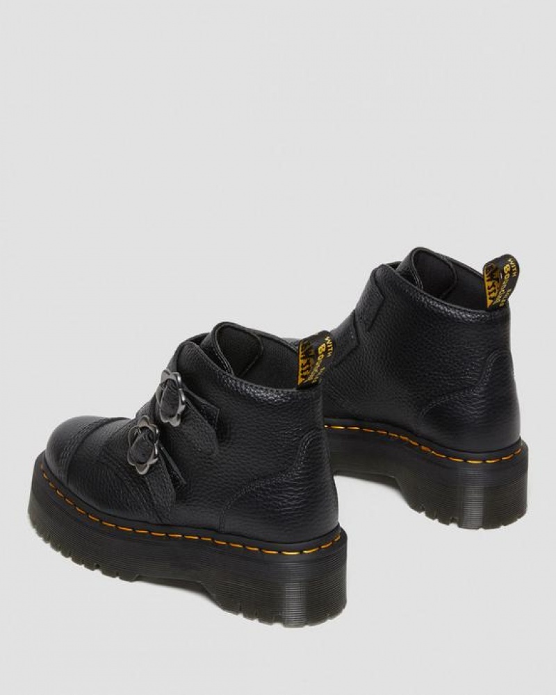 Black Women's Dr Martens Devon Flower Buckle Leather Platform Shoes | USA_Dr14632