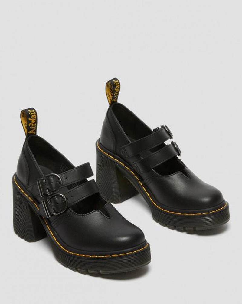 Black Women's Dr Martens Eviee Sendal Leather Heeled Shoes | USA_Dr92853