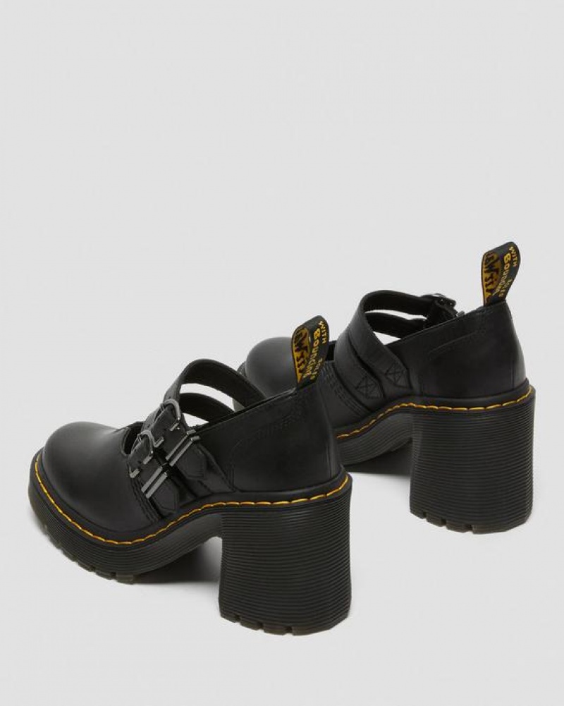 Black Women's Dr Martens Eviee Sendal Leather Heeled Shoes | USA_Dr92853