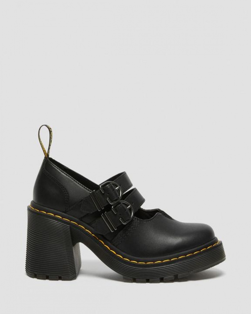 Black Women's Dr Martens Eviee Sendal Leather Heeled Shoes | USA_Dr92853