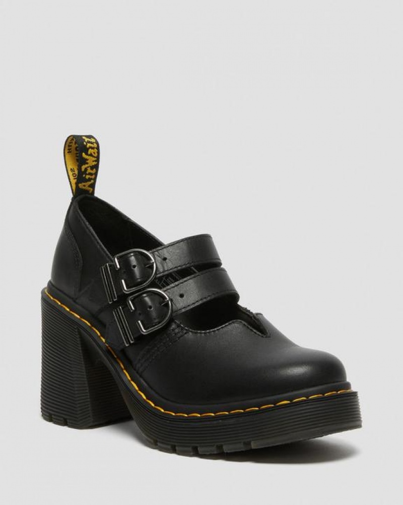 Black Women\'s Dr Martens Eviee Sendal Leather Heeled Shoes | USA_Dr92853