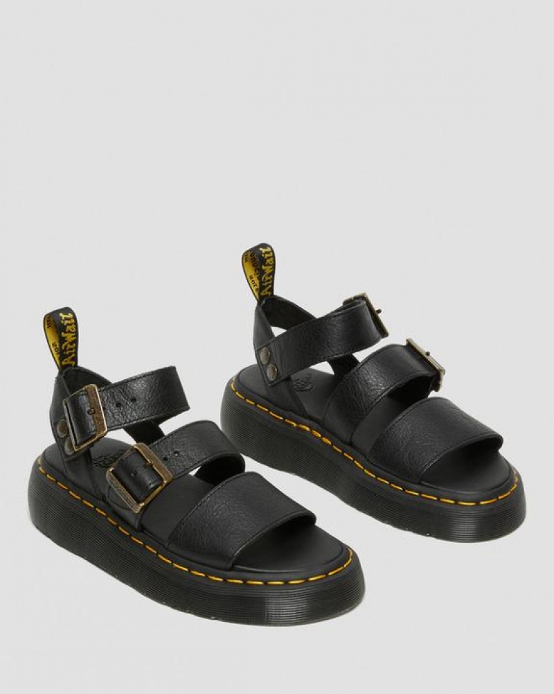 Black Women's Dr Martens Gryphon Pisa Leather Platform Sandals | USA_Dr74645