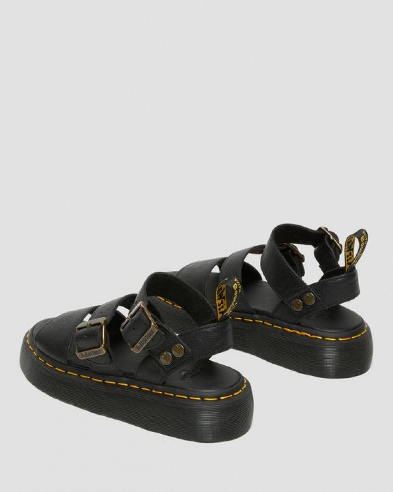 Black Women's Dr Martens Gryphon Pisa Leather Platform Sandals | USA_Dr74645