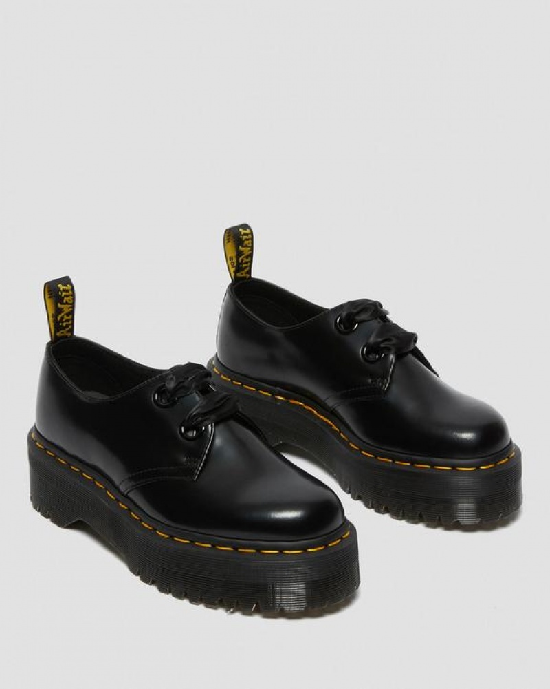 Black Women's Dr Martens Holly Women's Leather Platform Shoes | USA_Dr88592