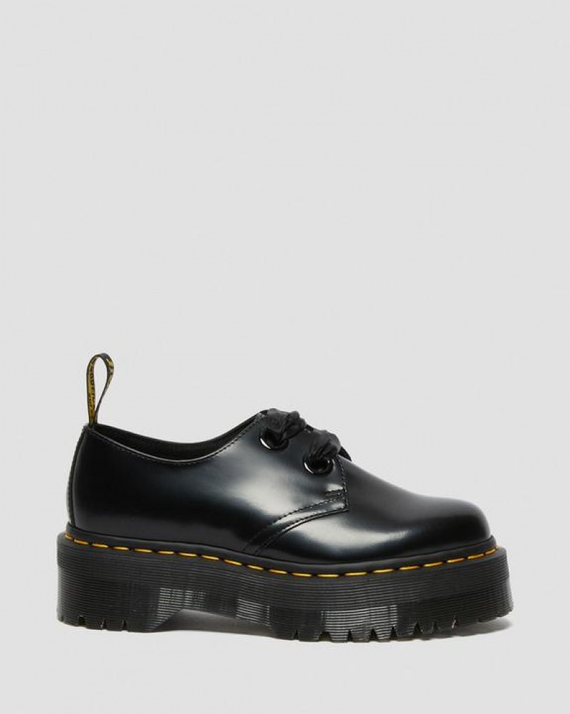 Black Women's Dr Martens Holly Women's Leather Platform Shoes | USA_Dr88592