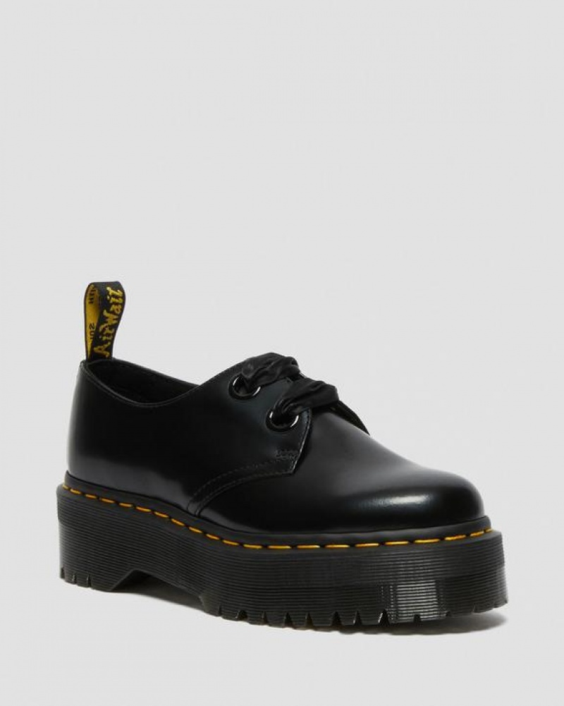 Black Women\'s Dr Martens Holly Women's Leather Platform Shoes | USA_Dr88592