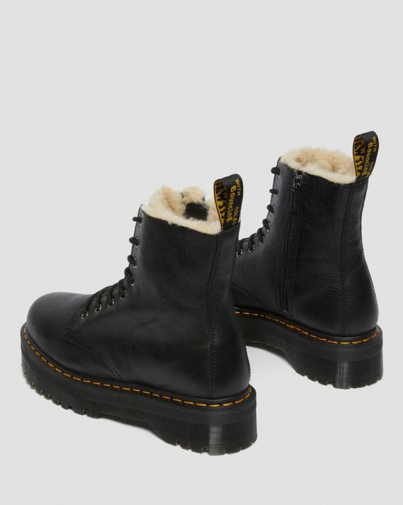 Black Women's Dr Martens Jadon Boot Leather Faux Fur Lined Platforms Boots | USA_Dr82552