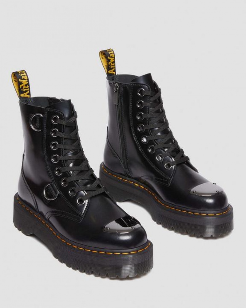 Black Women's Dr Martens Jadon Boot Toe Guard Leather Platforms Boots | USA_Dr64849