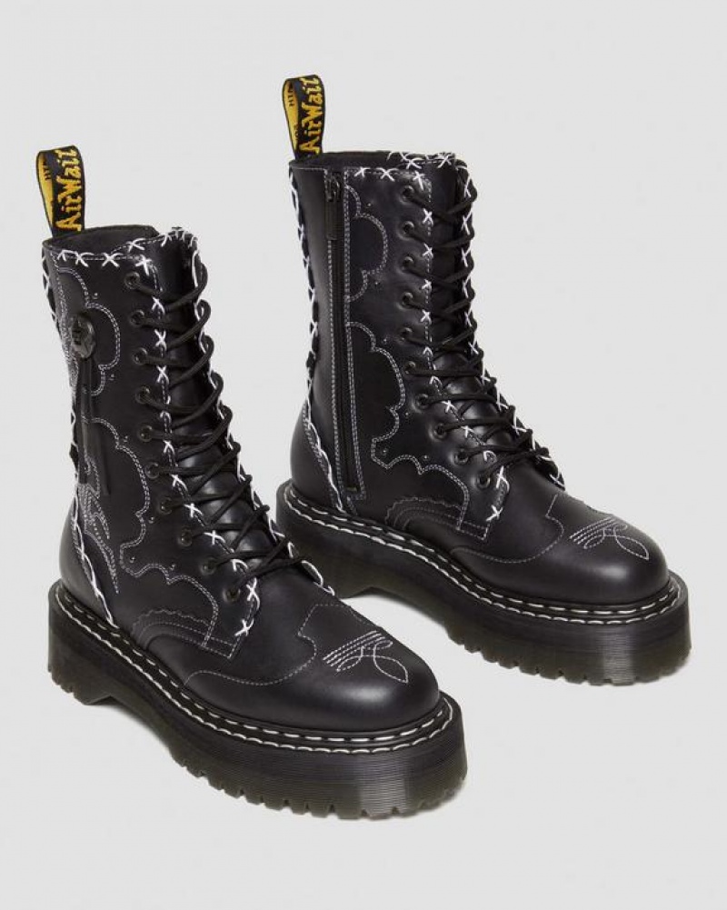 Black Women's Dr Martens Jadon Hi Boot Gothic Americana Leather Platforms Boots | USA_Dr15900