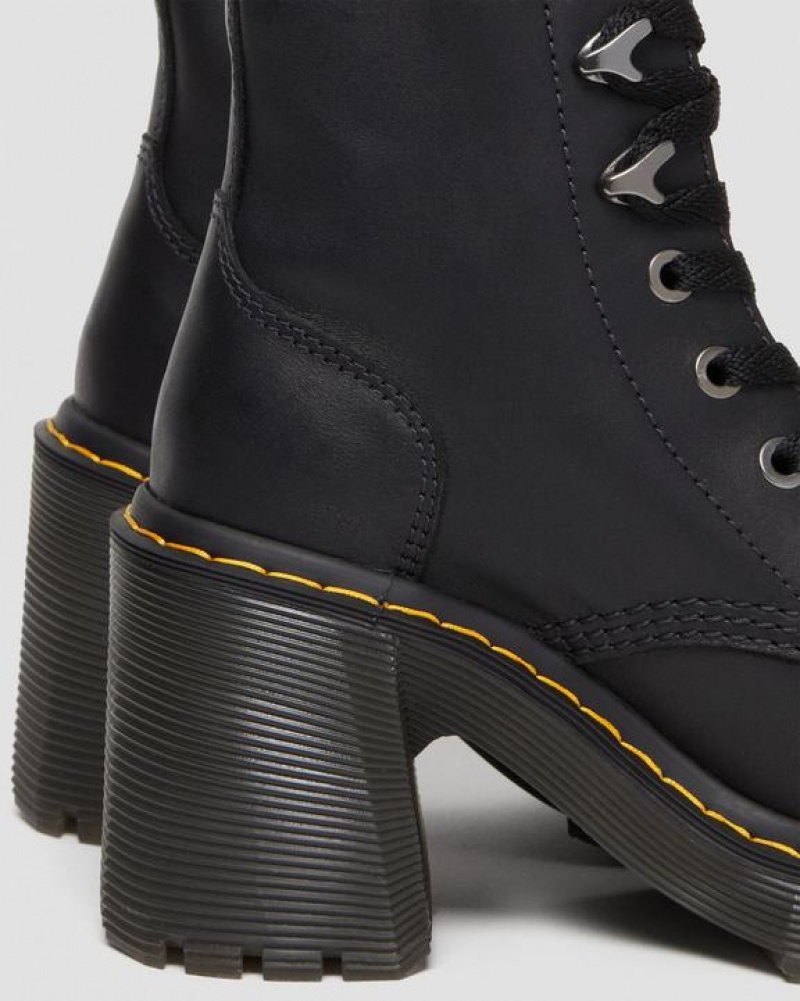 Black Women's Dr Martens Jesy Sendal Leather Lace Up Flared Heel Boots | USA_Dr94376