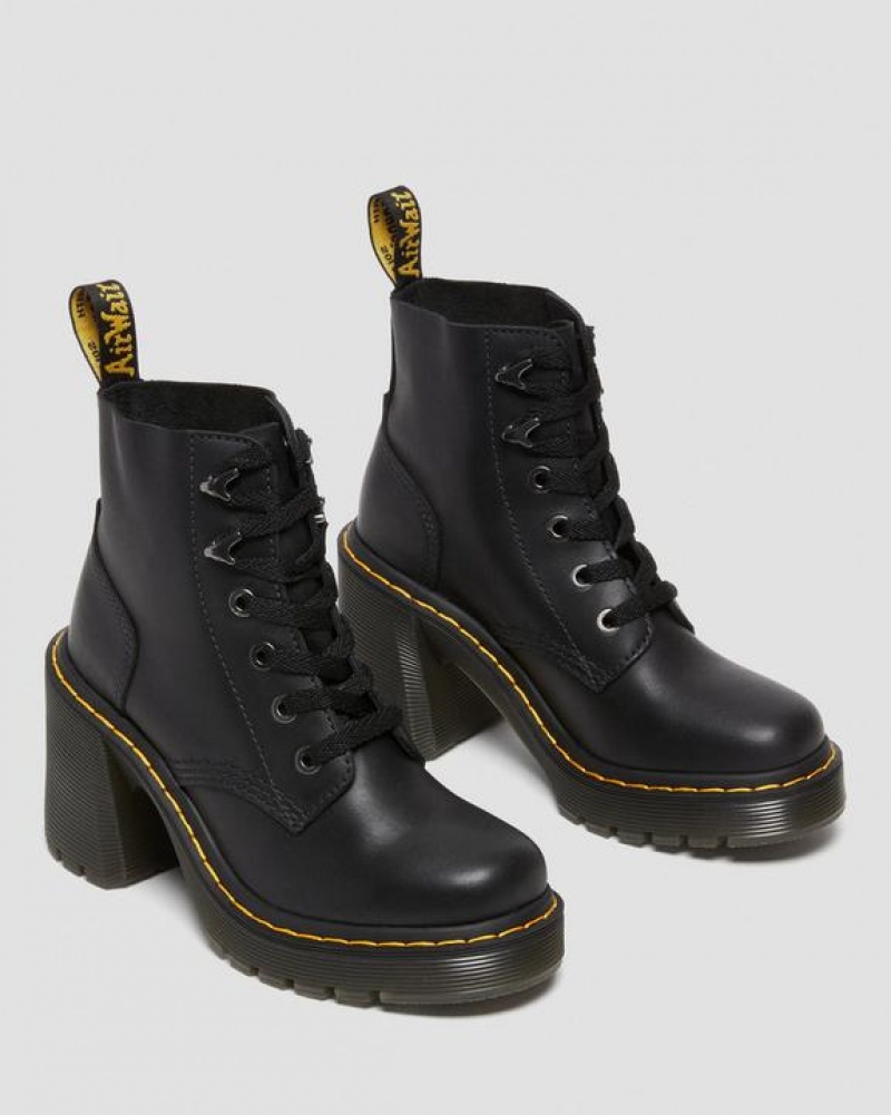 Black Women's Dr Martens Jesy Sendal Leather Lace Up Flared Heel Boots | USA_Dr94376