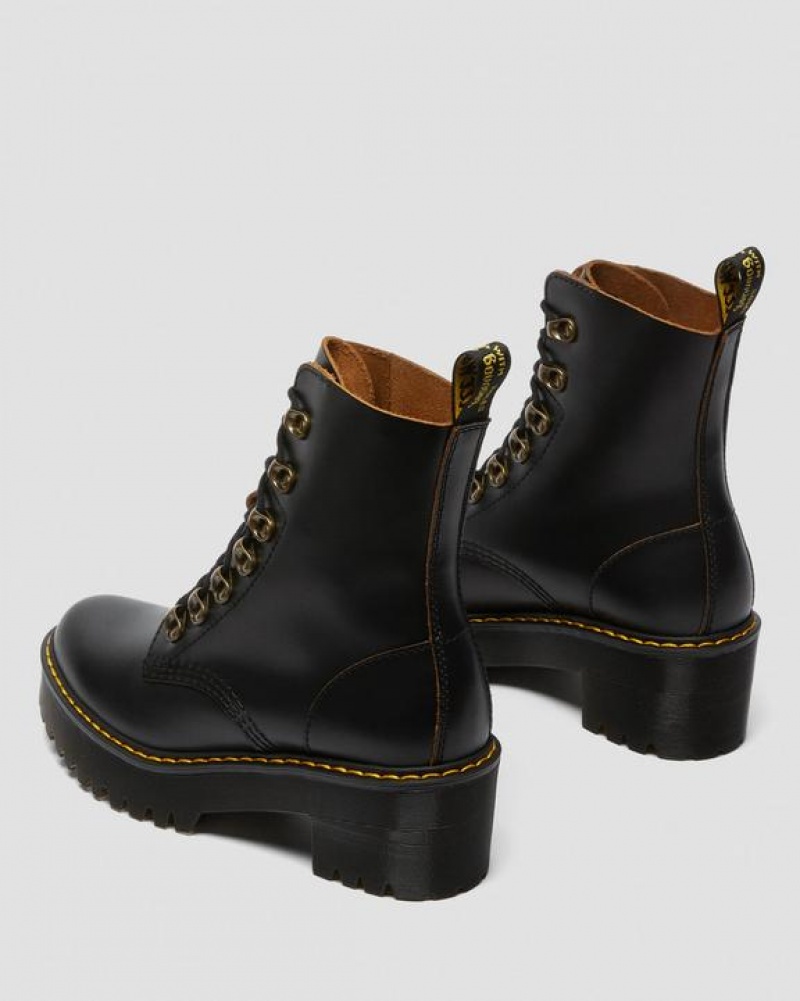 Black Women's Dr Martens Leona Women's Vintage Smooth Leather Heeled Boots | USA_Dr15037