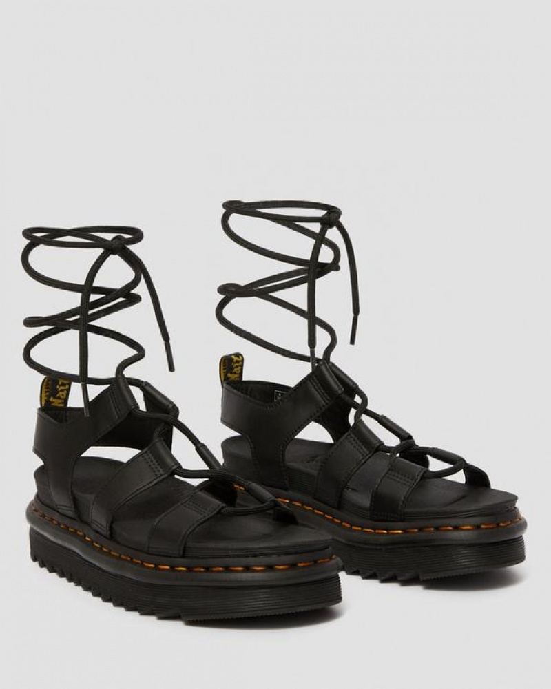 Black Women's Dr Martens Nartilla Women's Leather Gladiator Sandals | USA_Dr26949